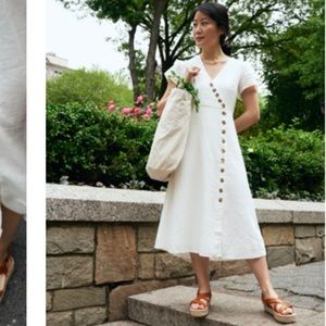 NWT Madewell Linen-Blend Button-Wrap Midi Dress